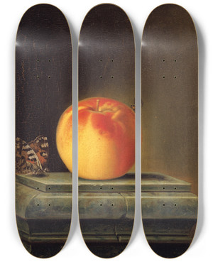 Triptych art skateboard deck of Justus Juncker Still Life With Apple And Insects by Justus Juncker (1703-1767)