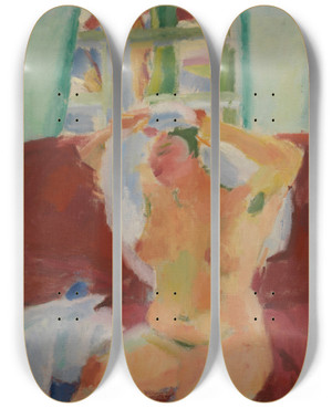 Triptych art skateboard deck of Ferdinand Schirren Nude by Ferdinand Schirren