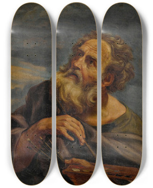 Triptych art skateboard deck of Giovanni Battista Gaulli Saint Luke by Giovanni Battista Gaulli (1639-1709)