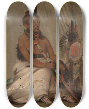 Triptych art skateboard deck of George Catlin Ehtohkpahshepeshah Black Moccasin Aged Chief by George Catlin (1796-1872)