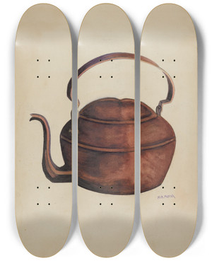 Triptych art skateboard deck of Herbert Marsh Tea Kettle by Herbert Marsh