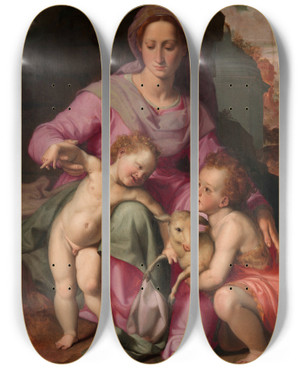 Triptych art skateboard deck of Santi Di Tito Madonna And Child With The Infant Saint John The Baptist by Santi Di Tito (1536-1602)