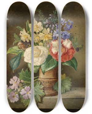 Triptych art skateboard deck of Franz Xaver Petter Blumenstillleben Mit Narzissen by Franz Xaver Petter (1791-1866)