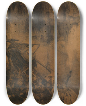 Triptych art skateboard deck of Jules De Bruycker The Death Of Ypres by Jules De Bruycker (1870-1945)