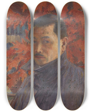 Triptych art skateboard deck of Torajir Kojima Selfportrait by Torajiro Kojima (1881-1929)