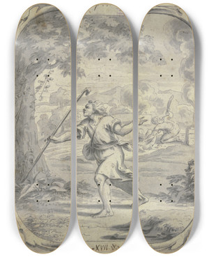 Triptych art skateboard deck of Johann Jakob Von Sandrart Cain And Abel by Johann Jakob Von Sandrart (1655-1698)