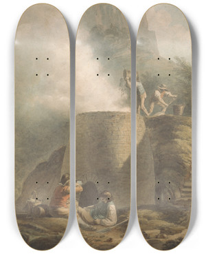 Triptych art skateboard deck of William Marshall Craig Landscape With Limekiln And Workmen by William Marshall Craig