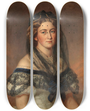 Triptych art skateboard deck of Georg Decker Portrait Of A Lady by Georg Decker (1818-1894)