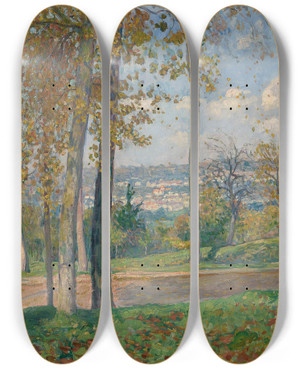 Triptych art skateboard deck of Henri Lebasque Vue Du Parc De Saintcloud by Henri Lebasque (1865-1937)