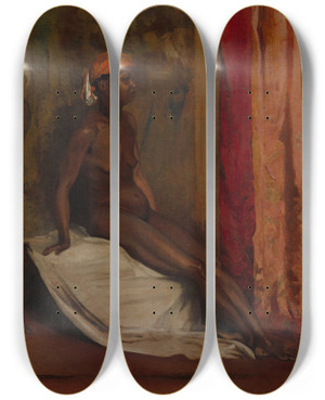 Triptych art skateboard deck of Henri Regnault Seated African Woman by Henri Regnault (1843-1871)