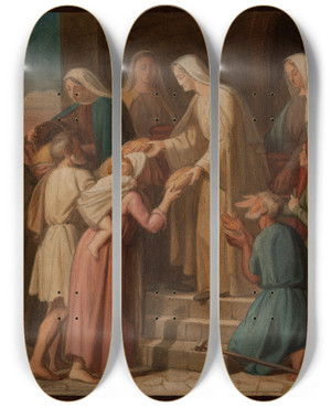 Triptych art skateboard deck of Pierreauguste Pichon Sainte Genevive Distribuant Le Pain Aux Pauvres by Pierre-Auguste Pichon (1805-1900)