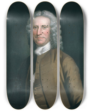 Triptych art skateboard deck of John Wollaston Cadwallader Colden by John Wollaston (1742-1775)