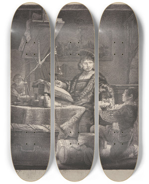 Triptych art skateboard deck of Rembrandt Van Rijn Jan Uytenbogaert by Rembrandt Van Rijn (1606-1669)