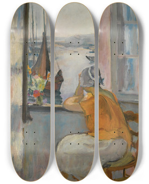 Triptych art skateboard deck of Henri Lebasque Jeune Femme Devant La Fentre Ouverte Lle Dyeu by Henri Lebasque (1865-1937)