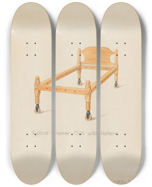 Triptych art skateboard deck of Alfred H Smith Shaker Cot by Alfred H Smith