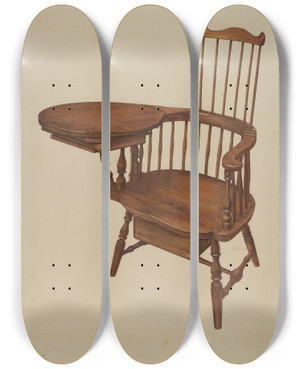 Triptych art skateboard deck of Rolland Livingstone Writing Armchair_1 by Rolland Livingstone