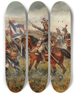 Triptych art skateboard deck of Paul Emile Lon Perboyre Le Gnral Charles Pierre Franois Augereau La Bataille De Castiglione by Paul Emile Leon Perboyre (1851-1929)