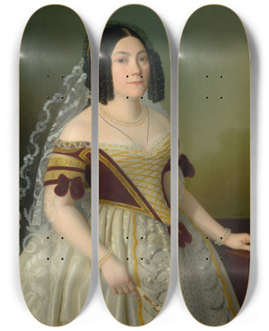 Triptych art skateboard deck of Jozef Boetech Klemens Portrait Of Piroka Radvansk by Jozef Bozetech Klemens (1817-1883)