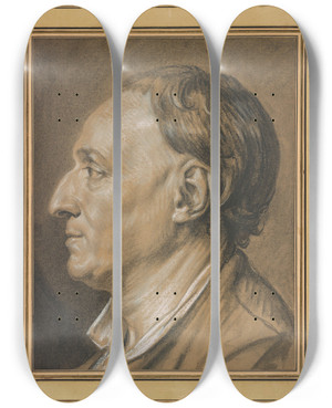 Triptych art skateboard deck of Jeanbaptiste Greuze Portrait Of Denis Diderot 17131784 by Jean-Baptiste Greuze (1725-1805)
