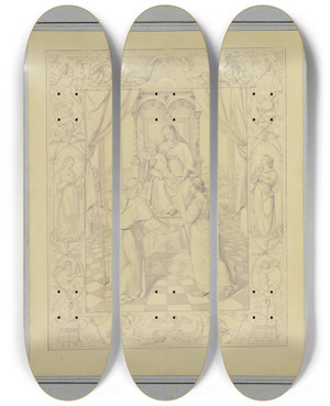 Triptych art skateboard deck of Carl Christian Vogel Von Vogelstein Die Kunst Wendet Sich Zur Religion by Carl Christian Vogel Von Vogelstein (1788-1868)
