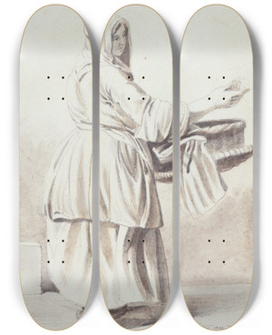 Triptych art skateboard deck of Edm Bouchardon La Marchande De Pommes_2 by Edme Bouchardon (1698-1762)