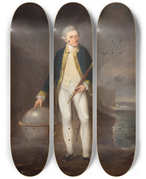 Triptych art skateboard deck of Joseph Backler Captain Cook On The Coast Of New South Wales by Joseph Backler (1813-1895)