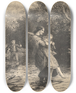 Triptych art skateboard deck of Charles West Cope The Spring Flood by Charles West Cope (1811-1890)