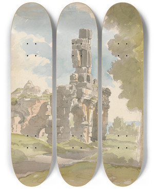 Triptych art skateboard deck of Carlo Labruzzi Ruins At Capua by Carlo Labruzzi (1748-1817)
