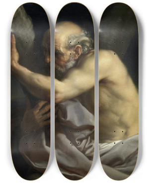 Triptych art skateboard deck of Pompeo Batoni Saint Andrew by Pompeo Batoni (1708-1787)