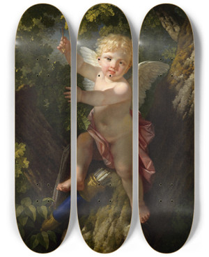 Triptych art skateboard deck of Jeanjacquesfranois Le Barbier Cupid In A Tree by Jean-Jacques-Franois Le Barbier (1738-1826)