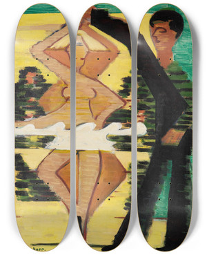 Triptych art skateboard deck of Ernst Ludwig Kirchner Drehende Tnzerin by Ernst Ludwig Kirchner (1880-1938)