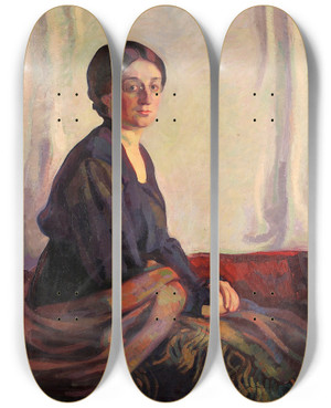 Triptych art skateboard deck of Nikolai Triik Portrait Of Ella Ls by Nikolai Triik (1884-1940)