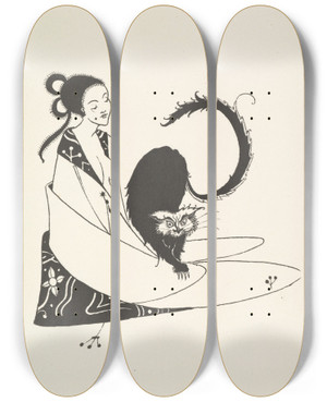 Triptych art skateboard deck of Aubrey Vincent Beardsley Grotesques By Aubrey Beardsley 4 by Aubrey Vincent Beardsley (1872-1898)