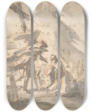 Triptych art skateboard deck of Gaspare Diziani Christ In The Garden Of Gethsemane by Gaspare Diziani (1689-1767)