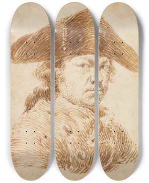 Triptych art skateboard deck of Francisco De Goya Selfportrait In A Cocked Hat by Francisco de Goya (1746-1828)