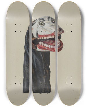 Triptych art skateboard deck of Dorothy Brennan Dog Toby Hand Puppet by Dorothy Brennan