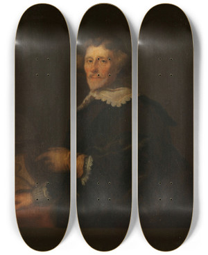 Triptych art skateboard deck of Joachim Von Sandrart Portrait Of Pieter Corneliszoon Hooft Bailiff Of Muiden Historian And Poet by Joachim Von Sandrart (1609-1688)