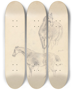 Triptych art skateboard deck of Sawrey Gilpin Study Of Two Horses by Sawrey Gilpin (1733-1807)
