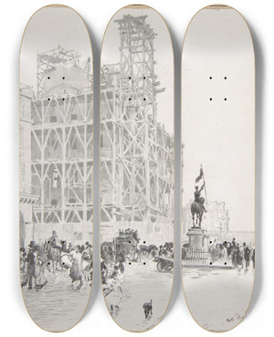 Triptych art skateboard deck of Giuseppede Nittis Place Des Pyramides Paris by Giuseppe De Nittis (1846-1884)