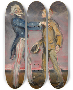 Triptych art skateboard deck of Charles Dana Gibson Old Friends Since 1778 by Charles Dana Gibson (1867-1944)