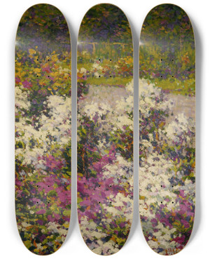 Triptych art skateboard deck of Hugh Henry Breckenridge White Phlox by Hugh Henry Breckenridge (1870-1937)