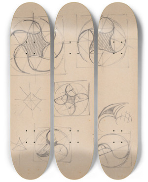 Triptych art skateboard deck of Stanisaw Wyspiaski Studies Of Architectural Details by Stanislaw Wyspianski (1869-1907)