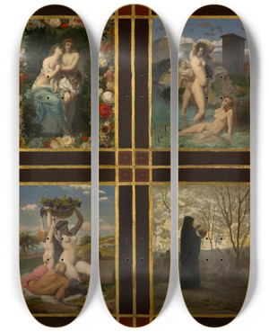 Triptych art skateboard deck of Henripierre Picou The Four Seasons by Henri-Pierre Picou (1824-1895)