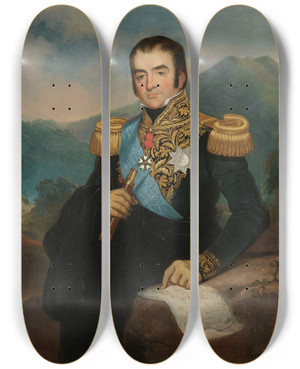 Triptych art skateboard deck of Raden Saleh Posthumous Portrait Of Herman Willem Daendels Governorgeneral Of The Dutch East Indies by Raden Saleh (1811-1880)