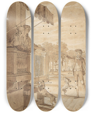 Triptych art skateboard deck of Jean Michel Moreau The Younger The Wager Won by Jean Michel Moreau The Younger (1741-1814)