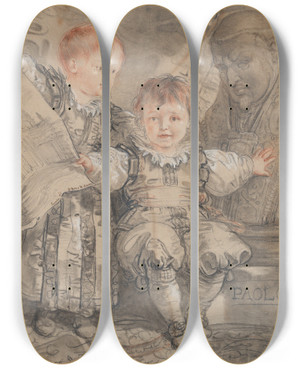 Triptych art skateboard deck of Giuseppe Cades Portrait Of The Princes Camillo And Francesco Borghese by Giuseppe Cades (1750-1799)