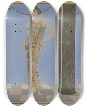 Triptych art skateboard deck of George Barbier La Chambre Bleue Darthnice Robe Du Soir De Beer by George Barbier (1882-1932)
