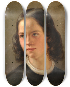 Triptych art skateboard deck of Julie Wilhelmine Hagenschwarz Autoportrait by Julie Wilhelmine Hagen-Schwarz (1824-1902)