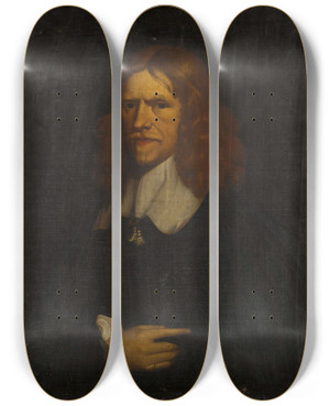 Triptych art skateboard deck of Robert Walker Portrait Of A Gentleman by Robert Walker (1599-1658)