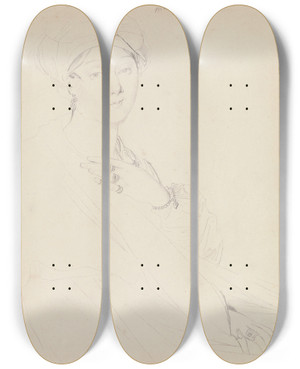 Triptych art skateboard deck of Jean Auguste Dominique Ingres Portrait Of Madame Rhode by Jean Auguste Dominique Ingres (1780-1867)